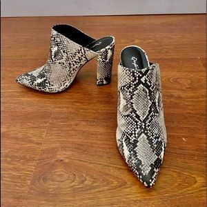 Snake print high hill Mules Never worn
